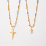 Set of Bow Chains + Slender Christ Pendants in 18k Gold Plated For Couple